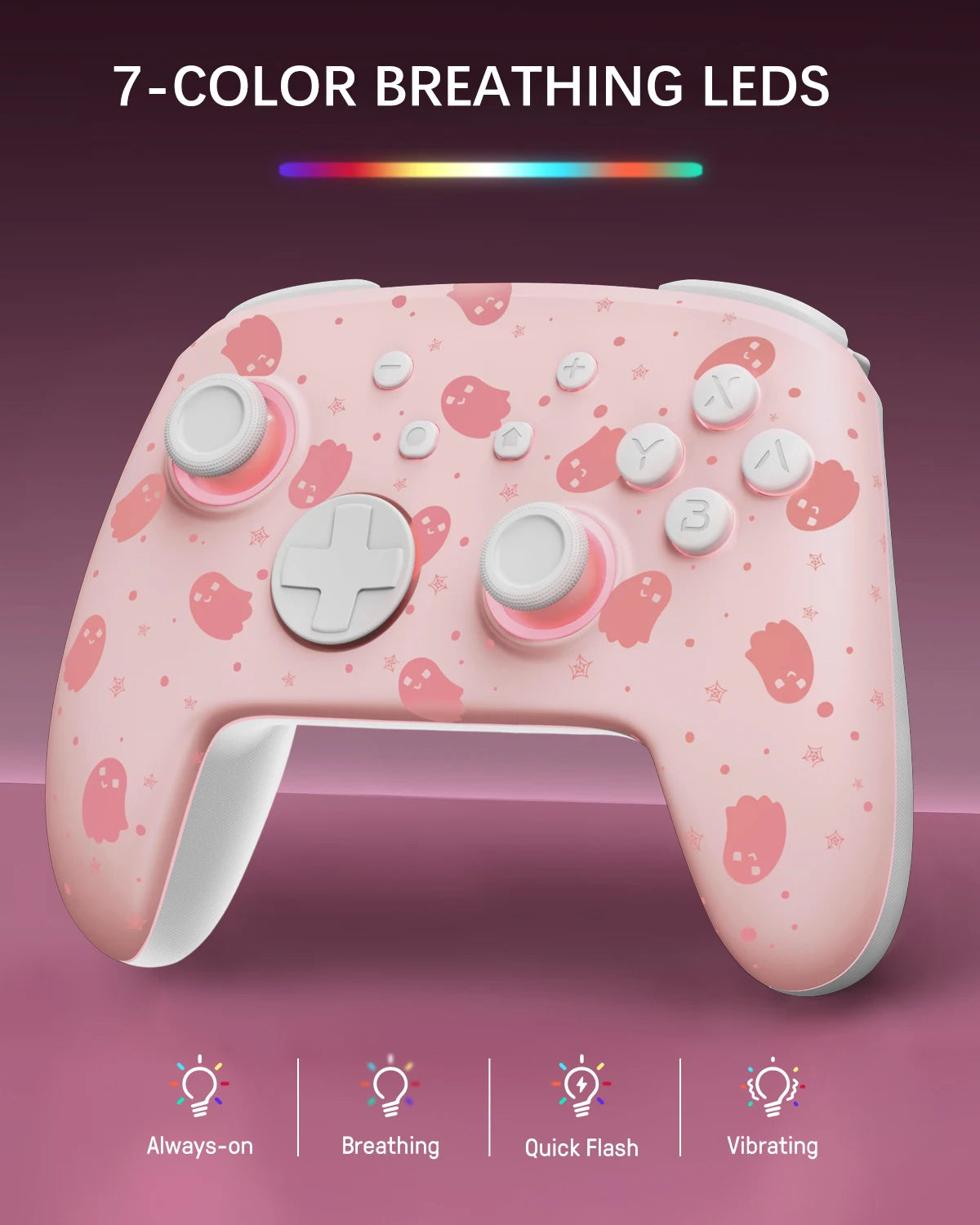 FUNLAB para Halloween-controlector Pro de efecto Hall con patrón luminoso fantasma para Nintendo Switch 2/PC/OLED/Lite/Paddle/Turbo/RGB-Rosa