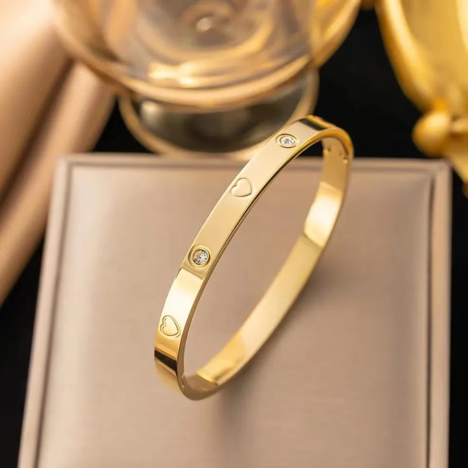 Pulseras de circón brillantes a la moda para mujer, pulseras de amor con estampado de trébol, brazaletes de acero inoxidable, regalo de joyería femenina