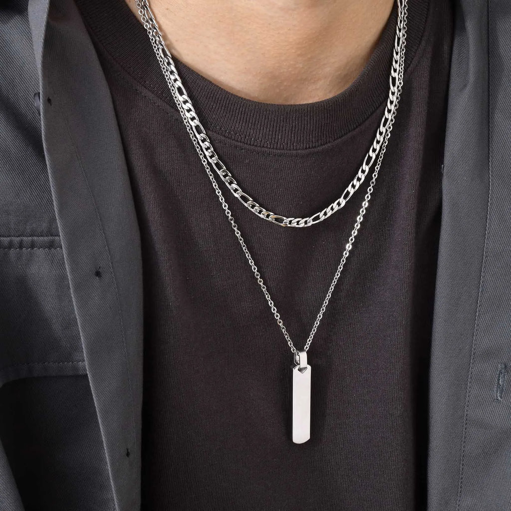 Collares apilados de barra Vertical para hombres y niños, Collar de cadena de cuerda trenzada de cadena cubana de acero inoxidable, regalos de conjuntos de joyería elegantes