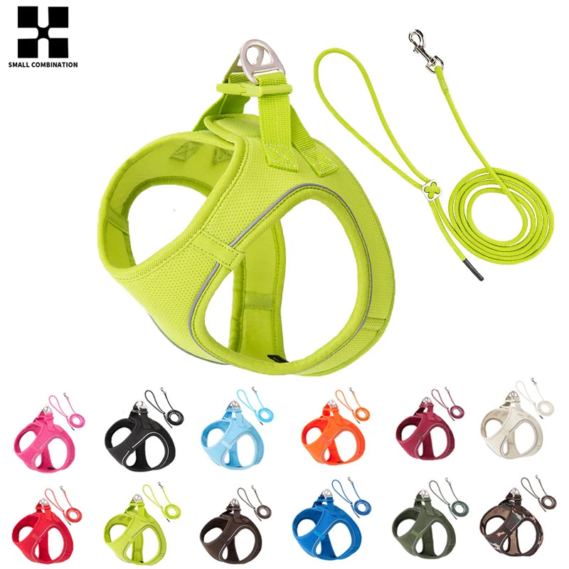 Juego de correas y arnés para perros pequeños y medianos, arnés reflectante ajustable para cachorros y gatos, chaleco para mascotas, Chihuahua, Yorkies, caminar al aire libre