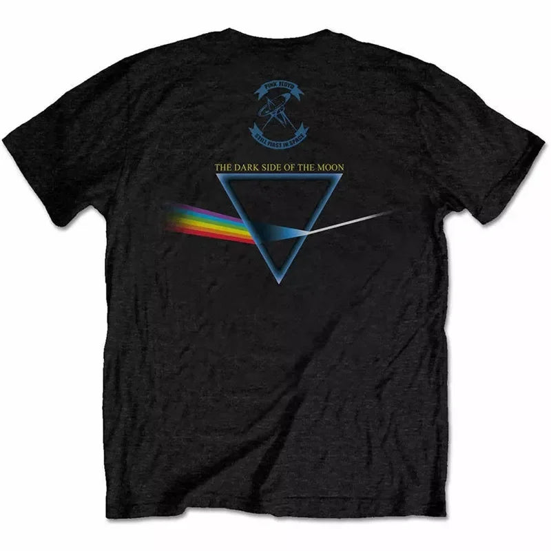 Camiseta holgada de Floyd Rock rosa para hombre, estilo americano Vintage, cuello redondo, manga corta, manga de pétalo de algodón, camiseta de banda decorada