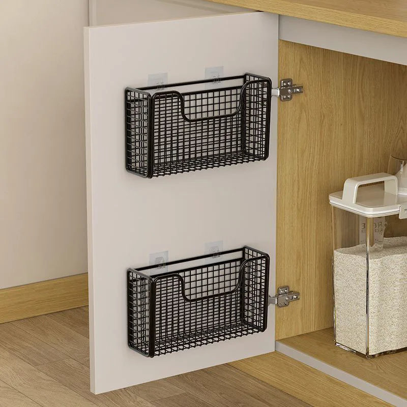 Caja de almacenamiento para puerta de armario de cocina sin perforaciones, estante de hierro, estante de envoltura de plástico para armario montado en la pared, estante para refrigerador de baño