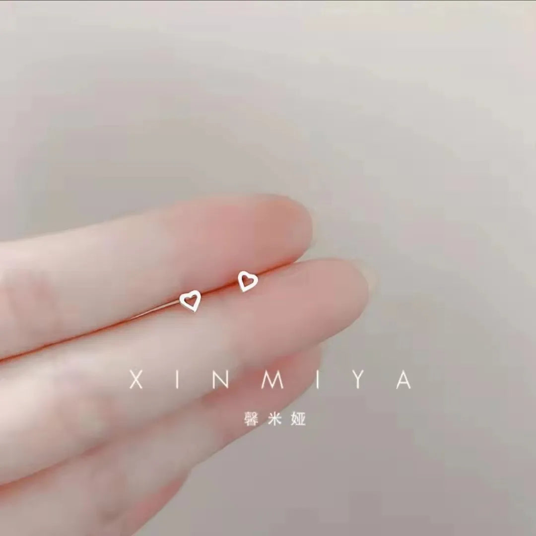 Pendientes de tuerca con forma de mariposa y corazón para mujer, Mini estrella, Color plateado, con agujas de plata 925, hipoalergénico, uso diario, regalo Pierc para niñas