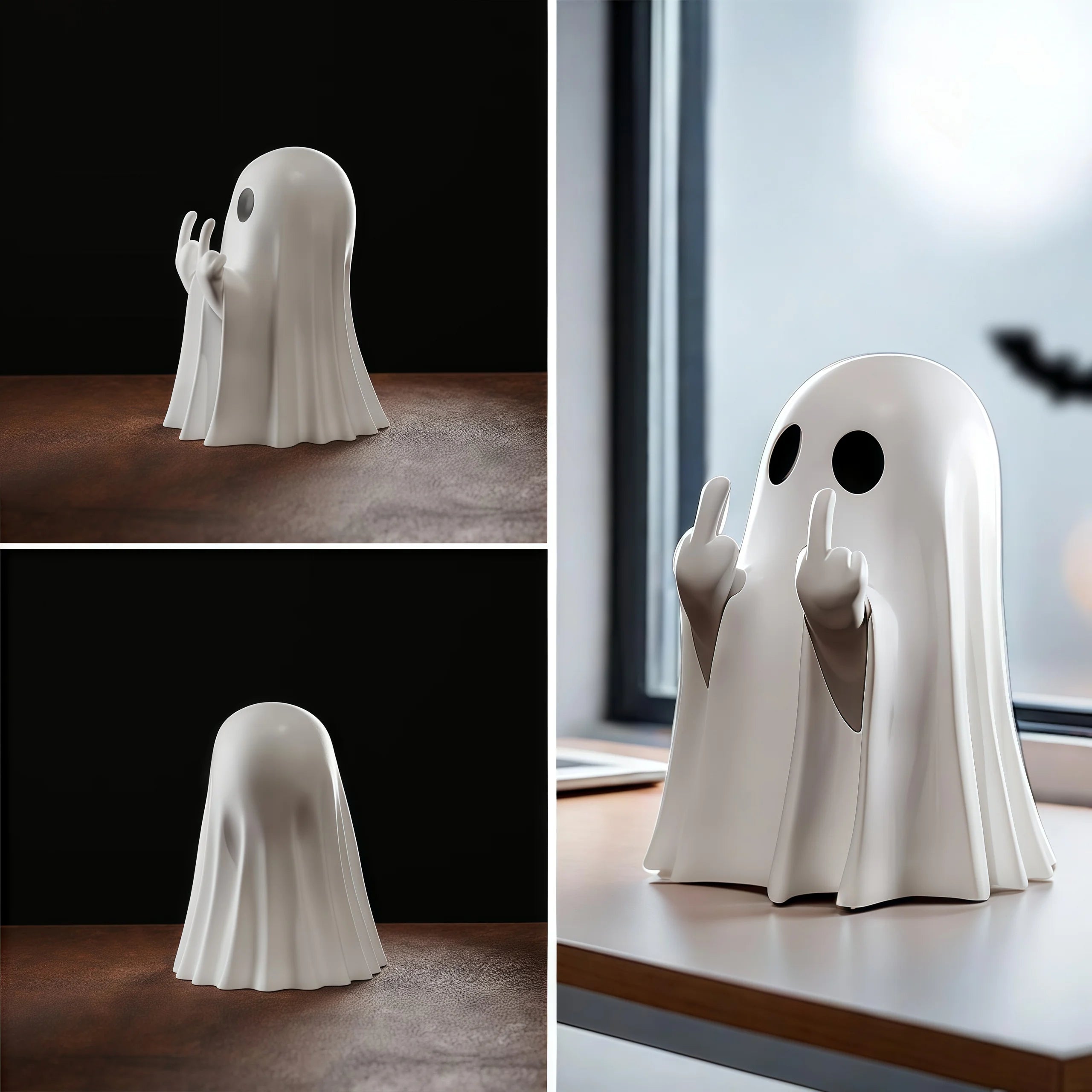 Estatua de fantasma linda del dedo medio, fantasmas pequeñas figuras de fantasmas aterradoras, decoraciones para el hogar de Halloween, estante de centros de mesa de centro