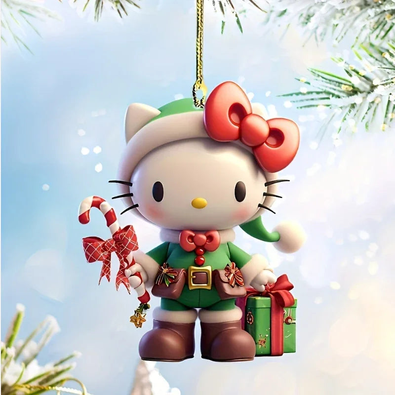 1/6/10 Uds Navidad Sanrio tema 2D colgante acrílico HelloKitty Cinnamoroll Kuromi colgante de decoración de árbol de Navidad