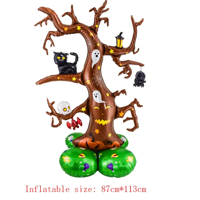Juego de globos de papel de aluminio con soporte gigante, globo de calabaza, fantasma, bruja, árbol fantasma, decoraciones para fiesta de Halloween, 1 Juego