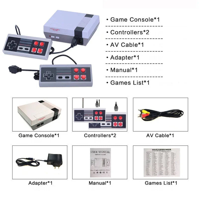 Consola de juegos retro Mini sistema de videojuegos clásico 620 juegos AV integrados Consola de TV FC Nes de 8 bits para adultos y niños regalo