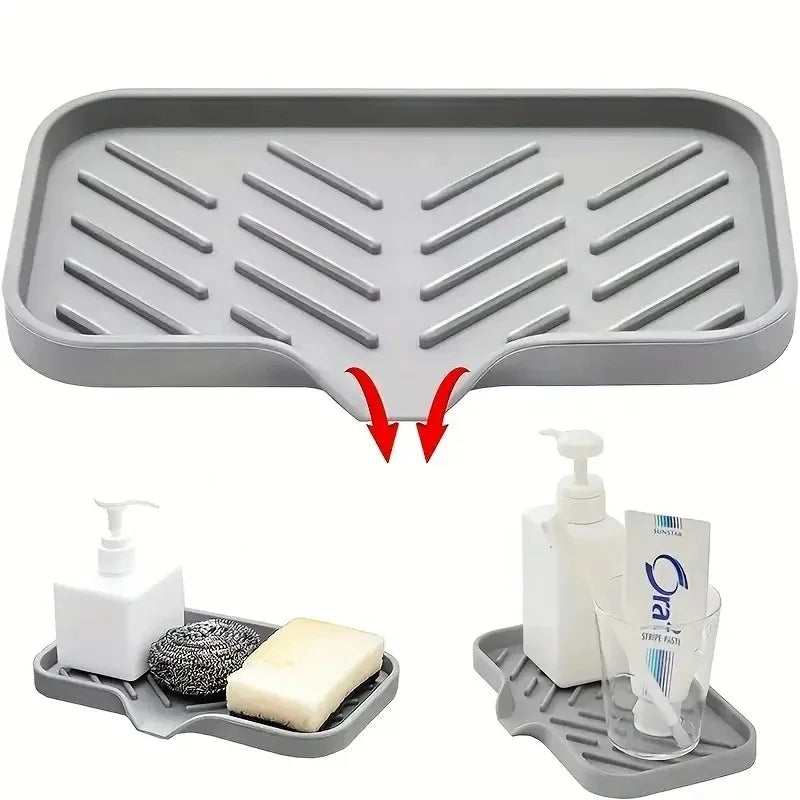 Bandeja de silicona para fregadero con drenaje, soporte de almacenamiento de esponja y jabón, fregadero de encimera, estante de almacenamiento de cepillos, organizador de cocina