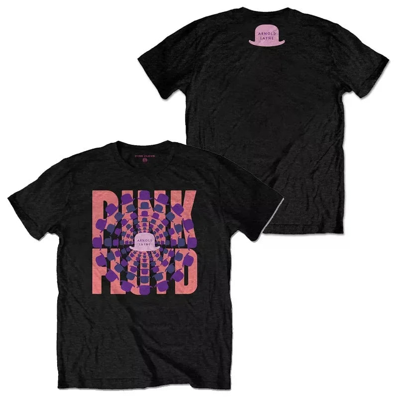 Camiseta holgada de Floyd Rock rosa para hombre, estilo americano Vintage, cuello redondo, manga corta, manga de pétalo de algodón, camiseta de banda decorada