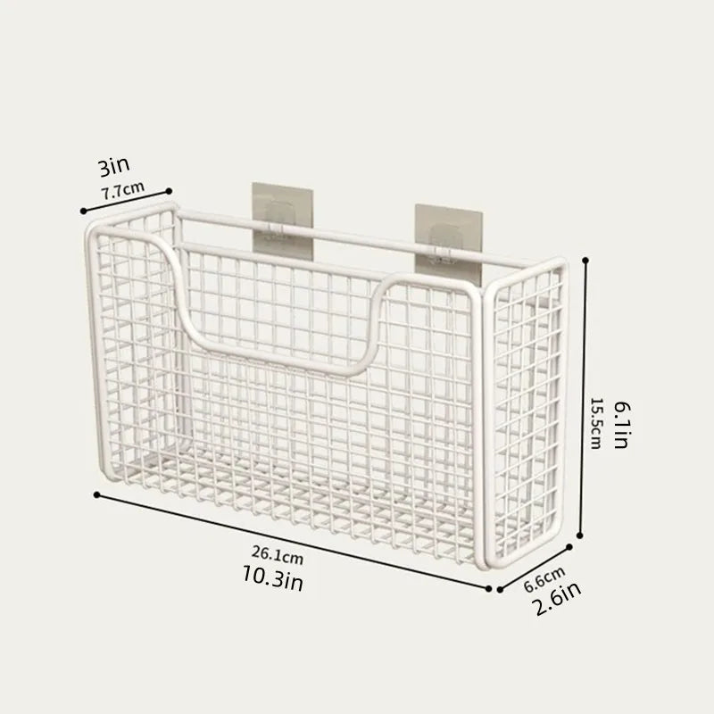 Caja de almacenamiento para puerta de armario de cocina sin perforaciones, estante de hierro, estante de envoltura de plástico para armario montado en la pared, estante para refrigerador de baño