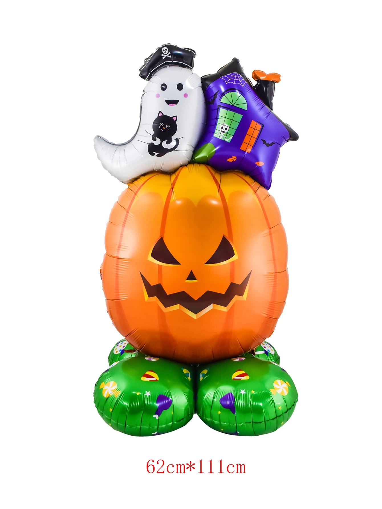Juego de globos de papel de aluminio con soporte gigante, globo de calabaza, fantasma, bruja, árbol fantasma, decoraciones para fiesta de Halloween, 1 Juego