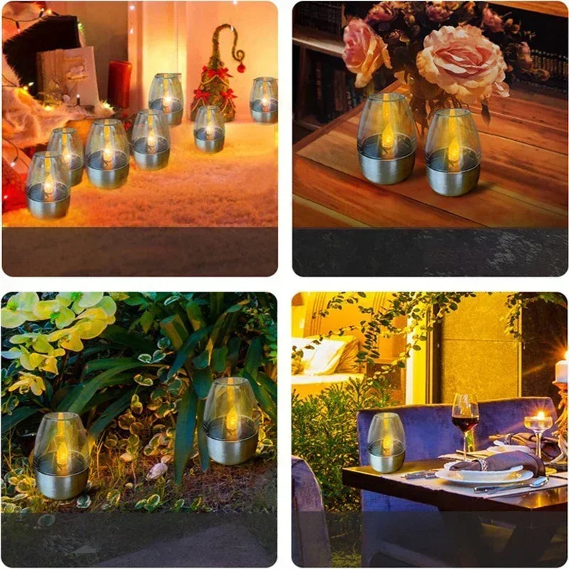 Velas solares LED, luz nocturna recargable sin llama para decoración de jardín, fiesta de boda, lámpara de velas solares impermeables para exteriores