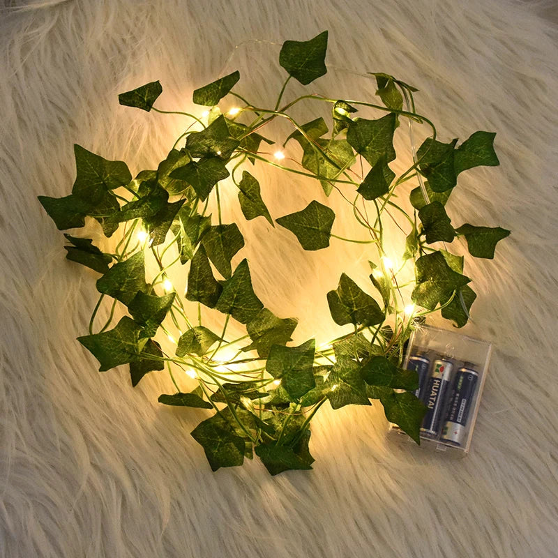 Guirnalda de luces de hojas artificiales de 2/5/10M, guirnalda de hojas, decoración del banquete de boda, suministros de luces de jardín para el hogar interior