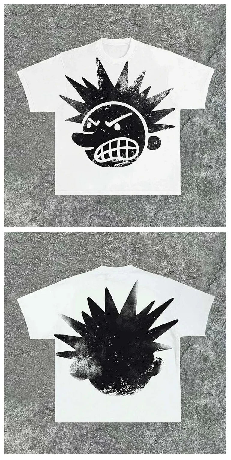 Ropa de calle Y2K, camiseta con estampado de dibujos animados de Hip Hop para hombre, camiseta gótica 100% de algodón, manga corta transpirable