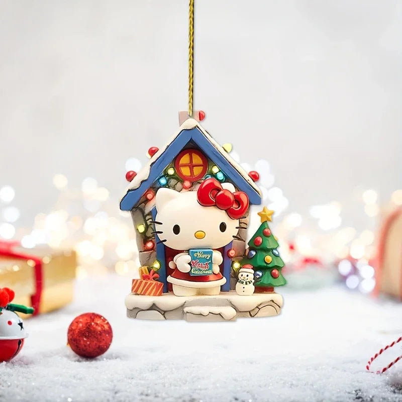 1/6/10 Uds Navidad Sanrio tema 2D colgante acrílico HelloKitty Cinnamoroll Kuromi colgante de decoración de árbol de Navidad