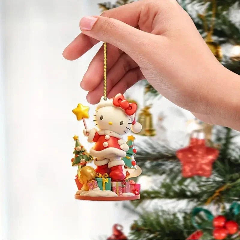 1/6/10 Uds Navidad Sanrio tema 2D colgante acrílico HelloKitty Cinnamoroll Kuromi colgante de decoración de árbol de Navidad