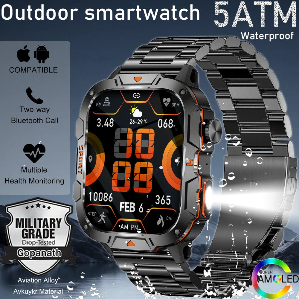 Nuevo para Huaiwei relojes inteligentes militares al aire libre hombres Bluetooth llamada IP68 5ATM natación impermeable 420mAh linterna LED Smartwatch