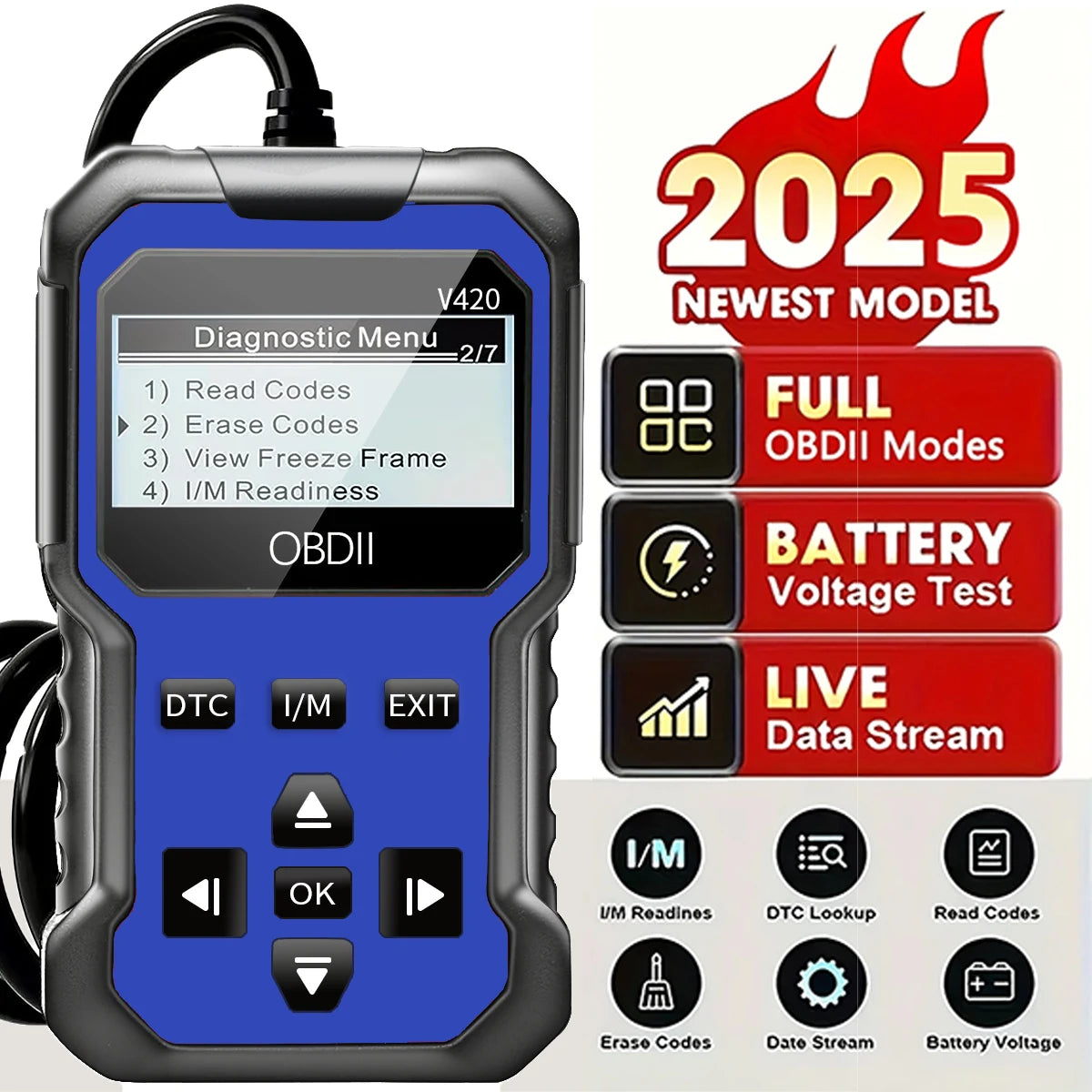 Herramienta de diagnóstico de escáner de automóvil V420, comprobar el lector de código del motor, escáner Obd2 para todos los vehículos
