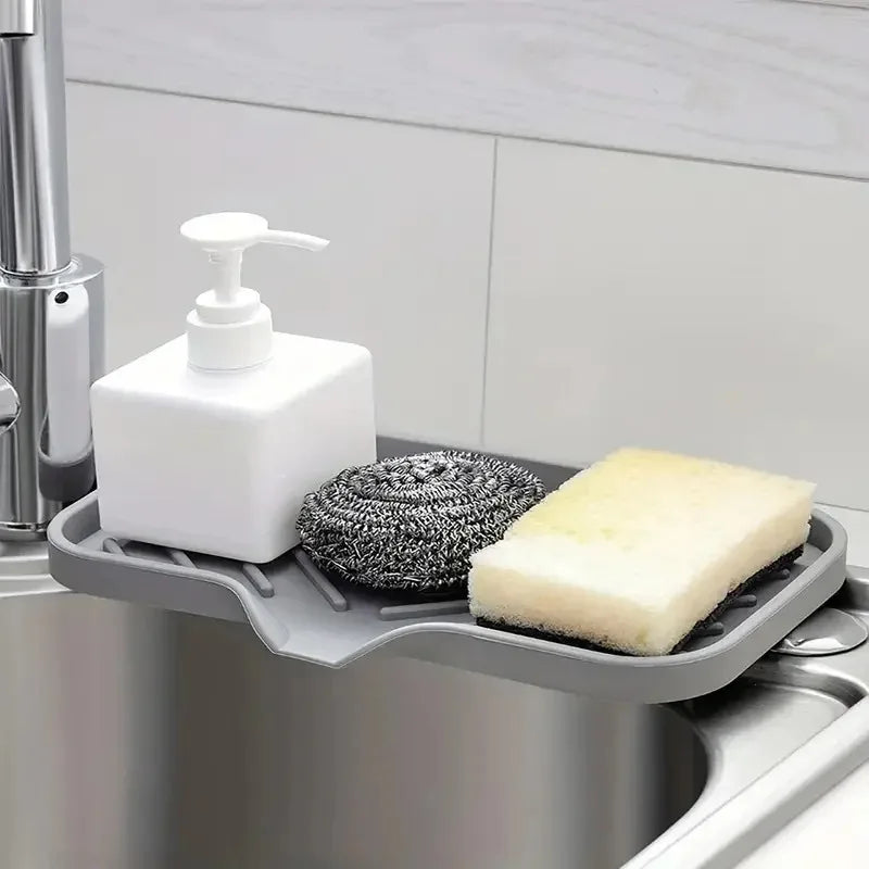 Bandeja de silicona para fregadero con drenaje, soporte de almacenamiento de esponja y jabón, fregadero de encimera, estante de almacenamiento de cepillos, organizador de cocina