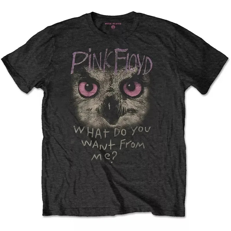 Camiseta holgada de Floyd Rock rosa para hombre, estilo americano Vintage, cuello redondo, manga corta, manga de pétalo de algodón, camiseta de banda decorada