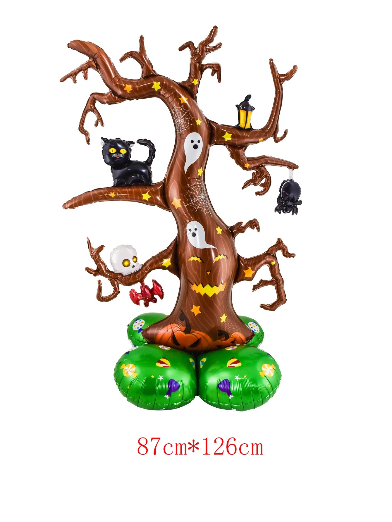 Juego de globos de papel de aluminio con soporte gigante, globo de calabaza, fantasma, bruja, árbol fantasma, decoraciones para fiesta de Halloween, 1 Juego