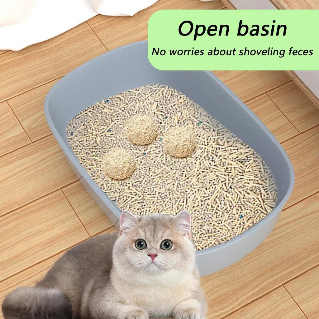 Caja de arena para gatos, caja de arena gruesa para gatitos, semicerrada, de lado alto, a prueba de salpicaduras, con cuchara para arena, suministros de limpieza para gatos