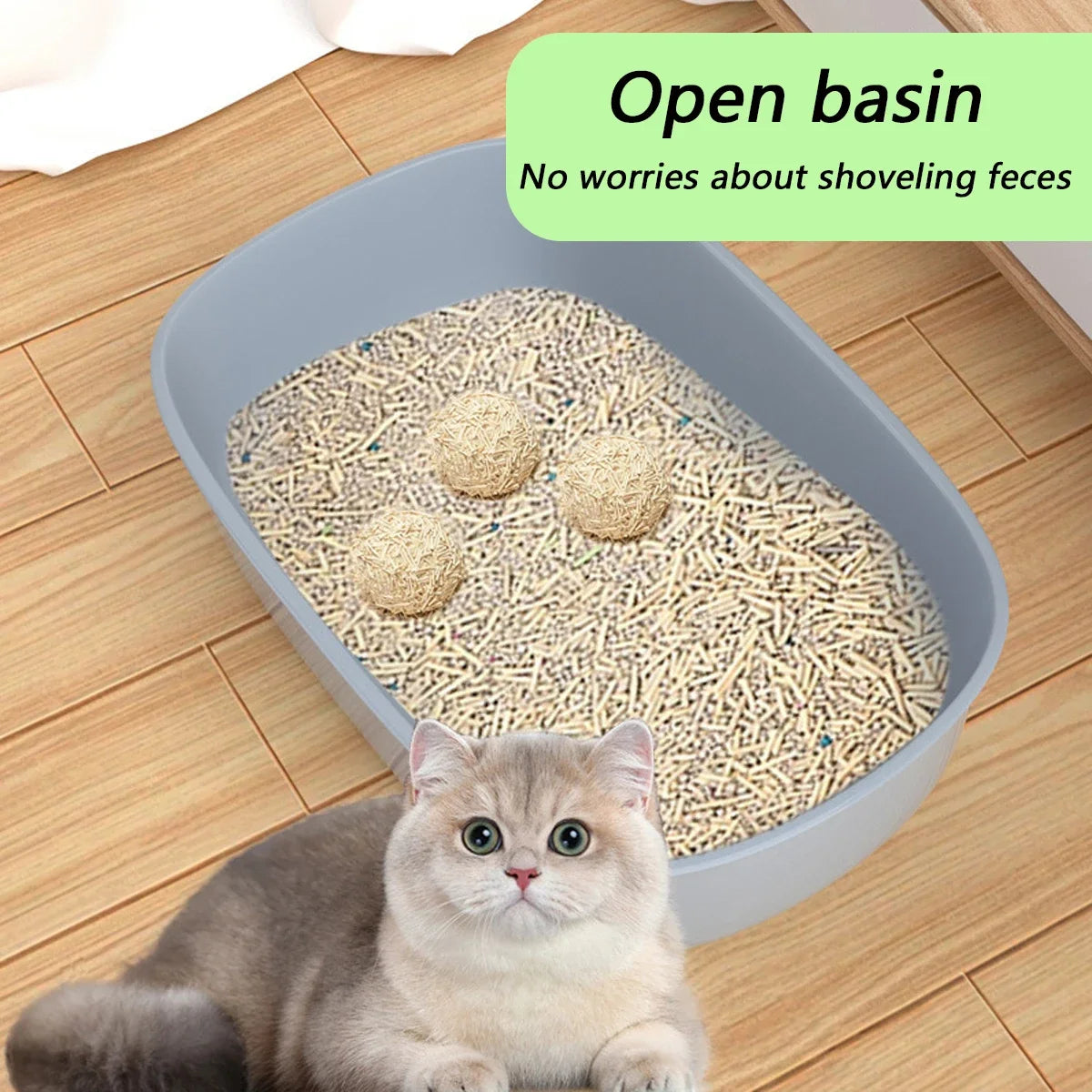 Caja de arena para gatos, caja de arena gruesa para gatitos, semicerrada, de lado alto, a prueba de salpicaduras, con cuchara para arena, suministros de limpieza para gatos
