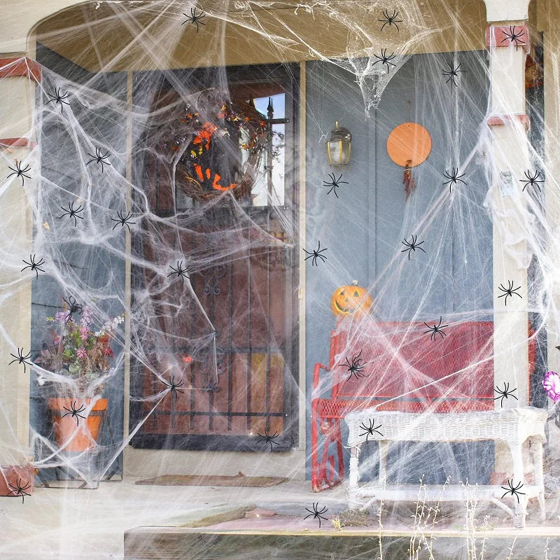 Decoración de Halloween, accesorios de fiesta, decoraciones para eventos, grito, fiesta, telaraña, accesorios negros para exteriores, araña de Casa Encantada