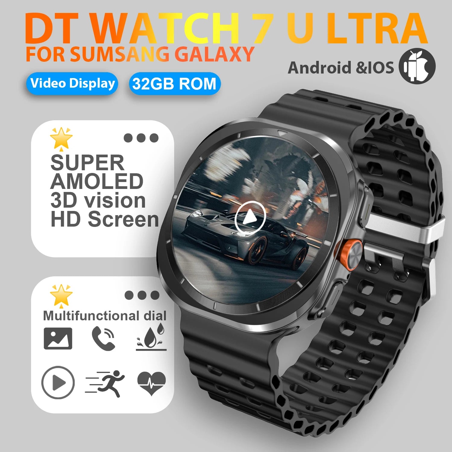 2025 nuevo reloj 7 Ultra reloj inteligente para hombres 32GB de memoria pantalla de vídeo 3D reloj inteligente deportivo GPS NFC brújula oxígeno en sangre Smartwatch