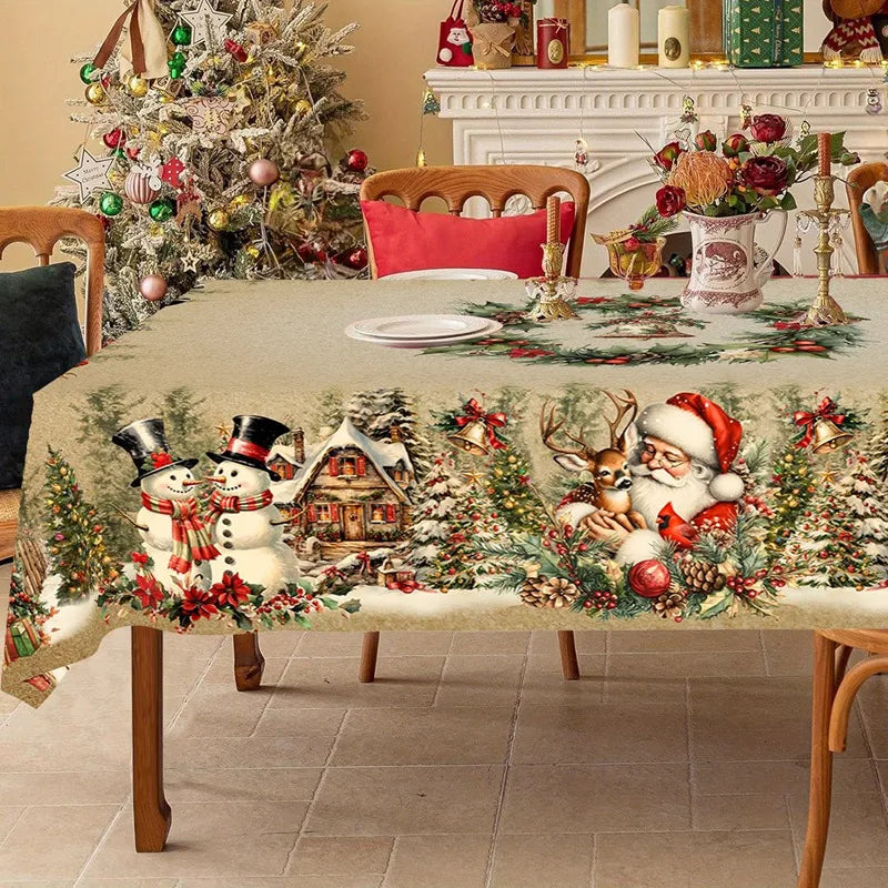 Mantel navideño vintage, cubierta de mesa de muñeco de nieve de Papá Noel, adornos navideños para el hogar, regalos de Navidad 2025, Navidad Noel, Año Nuevo 2026