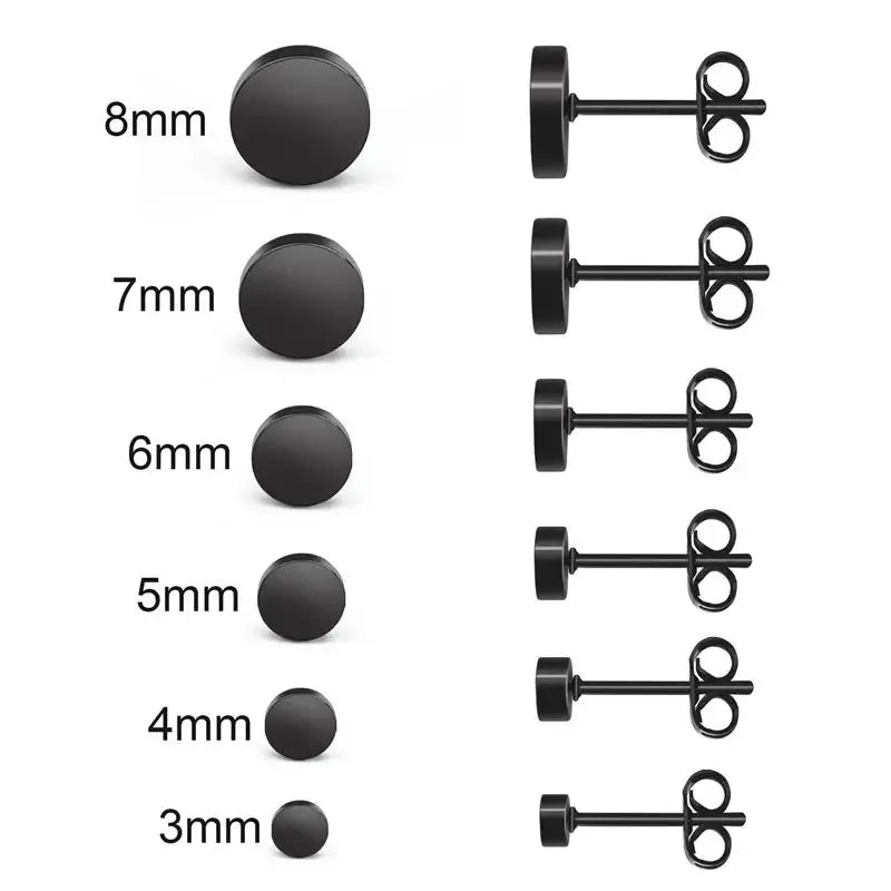 2 uds. Pendientes redondos negros de acero inoxidable para hombres, pendientes Punk de 3-8mm, pendientes de tuerca con empuje hacia atrás para mujeres y hombres, joyería