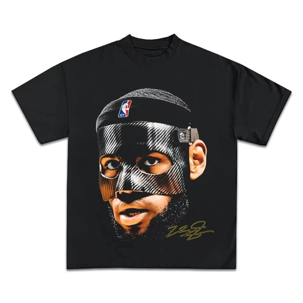 Camiseta 100% de algodón LeBron James con estrella de baloncesto, camiseta de manga corta para hombre, camiseta retro americana, ropa de calle superior de verano