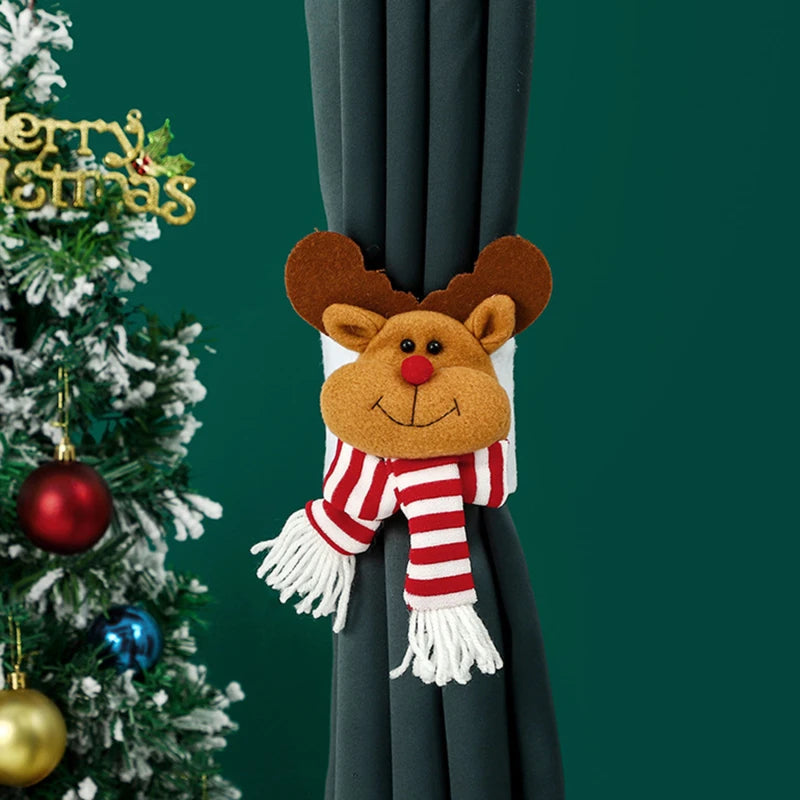 Cierre de cortina de dibujos animados de Navidad, pingüino, Papá Noel, muñeco de nieve, soporte de alce, decoración navideña para accesorios para el hogar, 2024