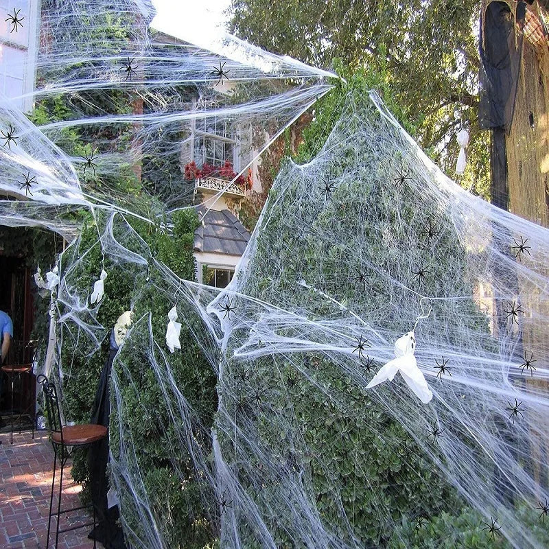 Decoración de Halloween, accesorios de fiesta, decoraciones para eventos, grito, fiesta, telaraña, accesorios negros para exteriores, araña de Casa Encantada