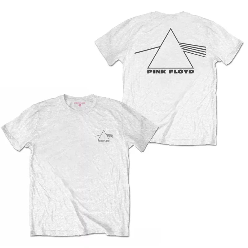 Camiseta holgada de Floyd Rock rosa para hombre, estilo americano Vintage, cuello redondo, manga corta, manga de pétalo de algodón, camiseta de banda decorada