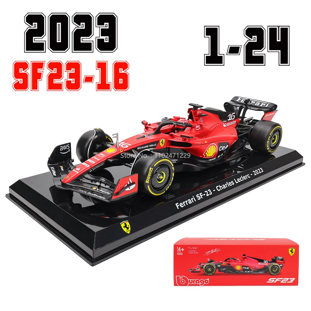 Bburago 1:24 # 16 Leclerc 2023 F1 Scuderia Ferrari sf23 # 55 Sainz Modelo de coche de aleación Modelo de fundición a presión de Fórmula Uno