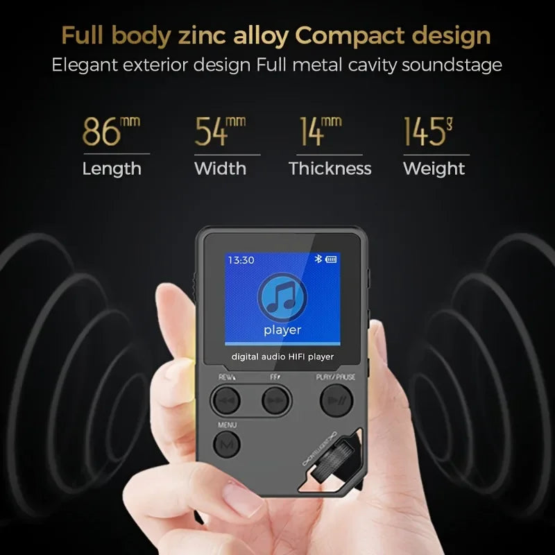 Reproductor de música MP3 Bluetooth sin pérdidas C5 de 8GB, cuerpo de aleación de Zinc, controles giratorios, conexión inalámbrica, Radio FM, grabadora de voz