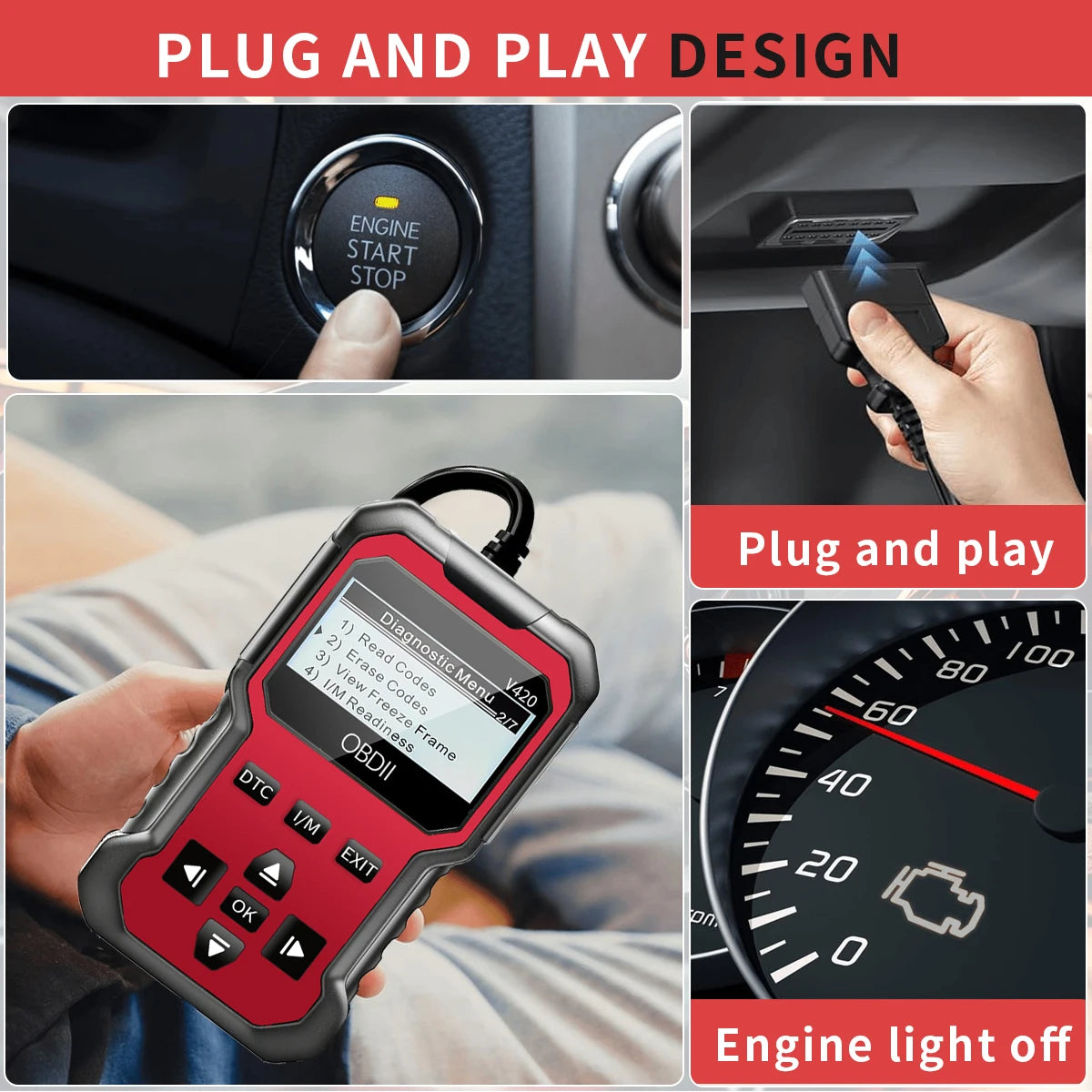 Herramienta de diagnóstico de escáner de automóvil V420, comprobar el lector de código del motor, escáner Obd2 para todos los vehículos