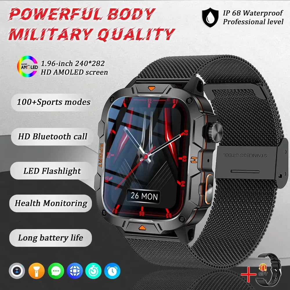 Nuevo para Huaiwei relojes inteligentes militares al aire libre hombres Bluetooth llamada IP68 5ATM natación impermeable 420mAh linterna LED Smartwatch