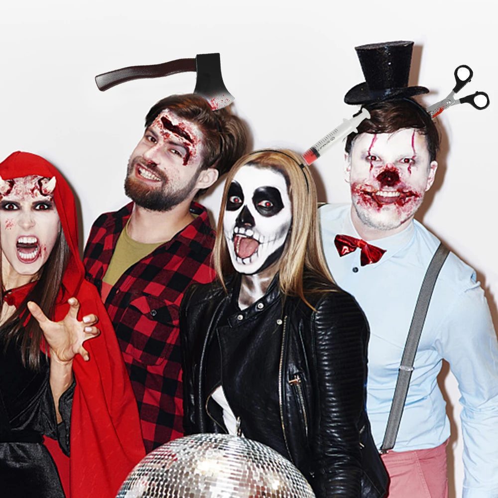 Aro para el pelo para Halloween, sangre de terror, hacha falsa, sierras, cuchillo, diadema gótica, fiesta de Halloween, mascarada, Cosplay, accesorios de decoración