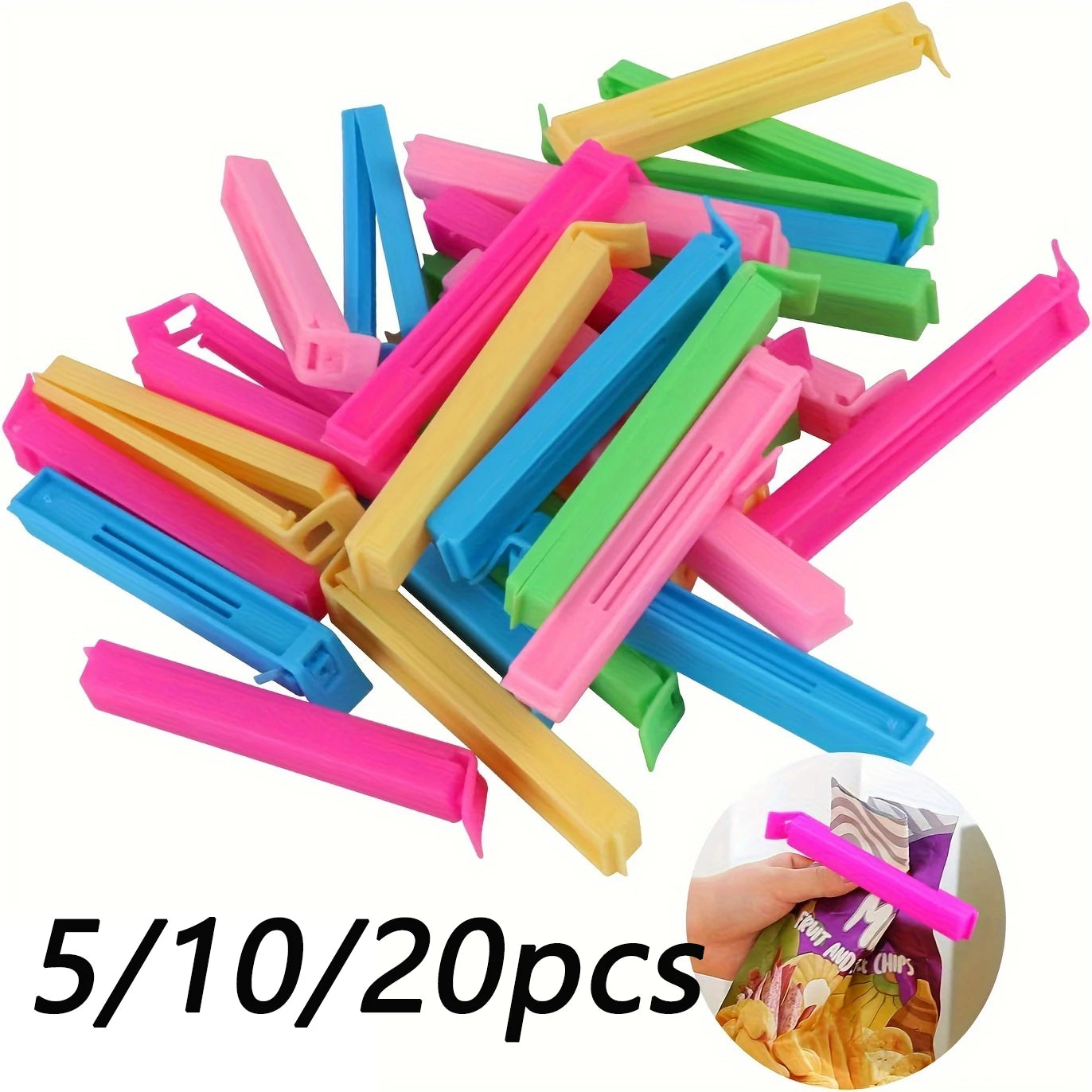 5/10/20 piezas Clips de sellado coloridos almacenamiento de cocina sello de aperitivos de alimentos Clips de bolsa de sellado abrazadera selladora de bolsas de aperitivos de mantenimiento fresco al azar