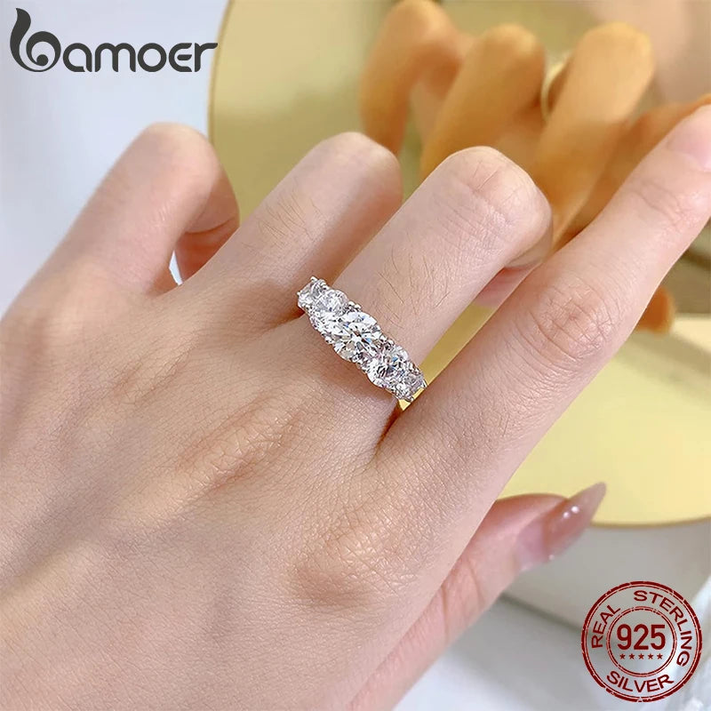 Bamoer D Color VVS1 EX anillo de moissanita ajuste de corazón anillo de diamante de laboratorio Plata de Ley 925 para mujeres joyería de compromiso de boda