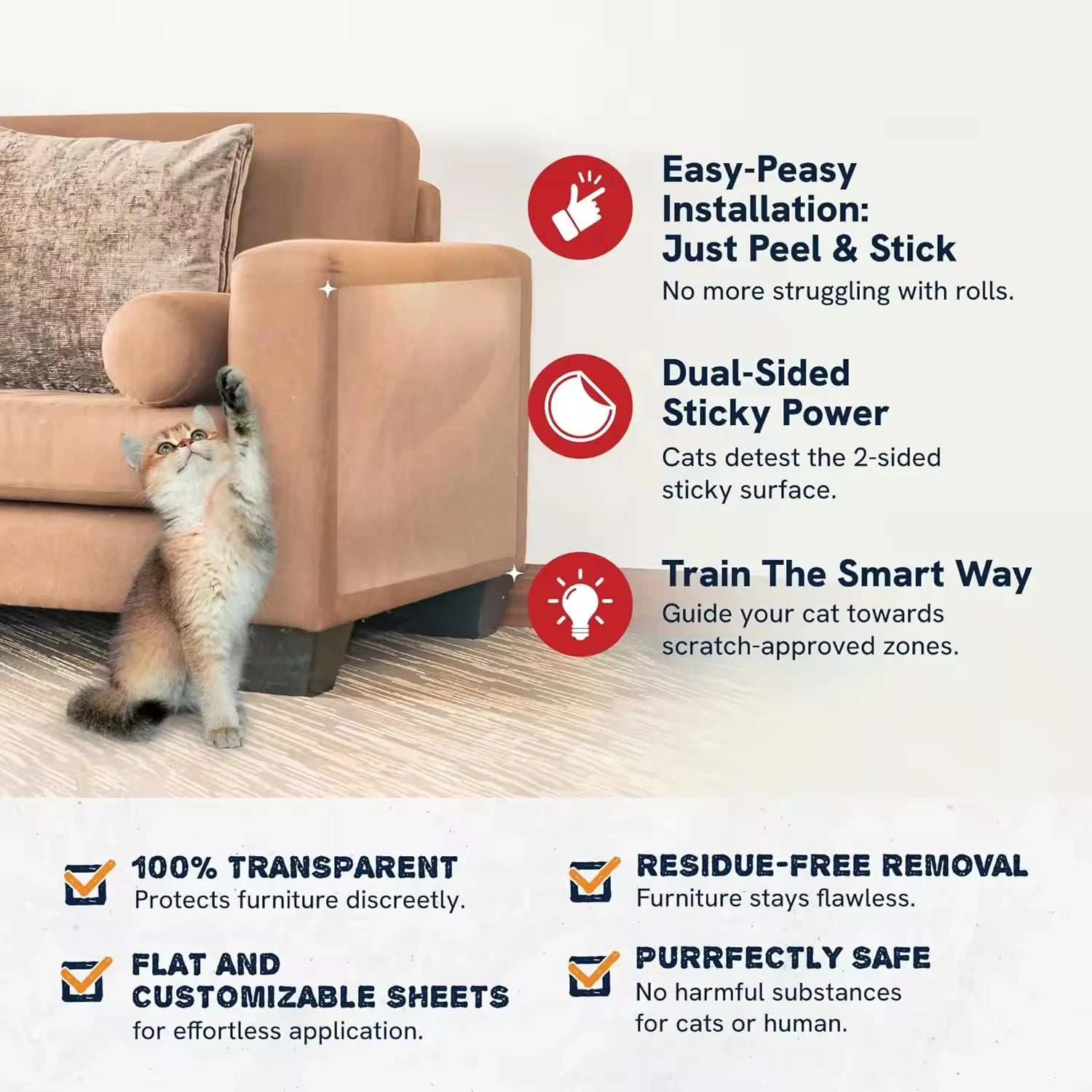 Cinta disuasoria para arañazos de gatos, protectores de muebles de gatos, cinta autoadhesiva transparente para entrenamiento de mascotas, pegatina para muebles de sofá
