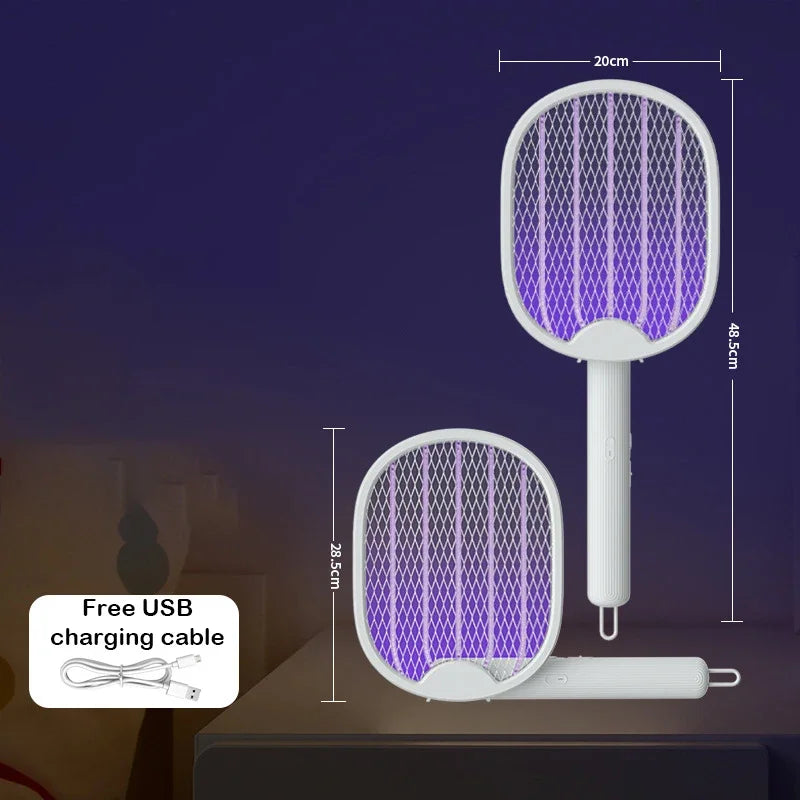 Matamoscas eléctrico USB, raqueta antimosquitos de 3000V, luz UV plegable, trampa para insectos para acampar, hogar y jardín