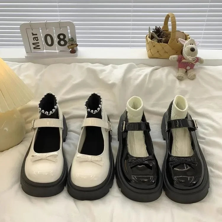Zapatos planos negros de tacón grueso antideslizantes con Nudo de mariposa estilo romano para mujer, mocasines cómodos con punta redonda, sin cordones, novedad de verano
