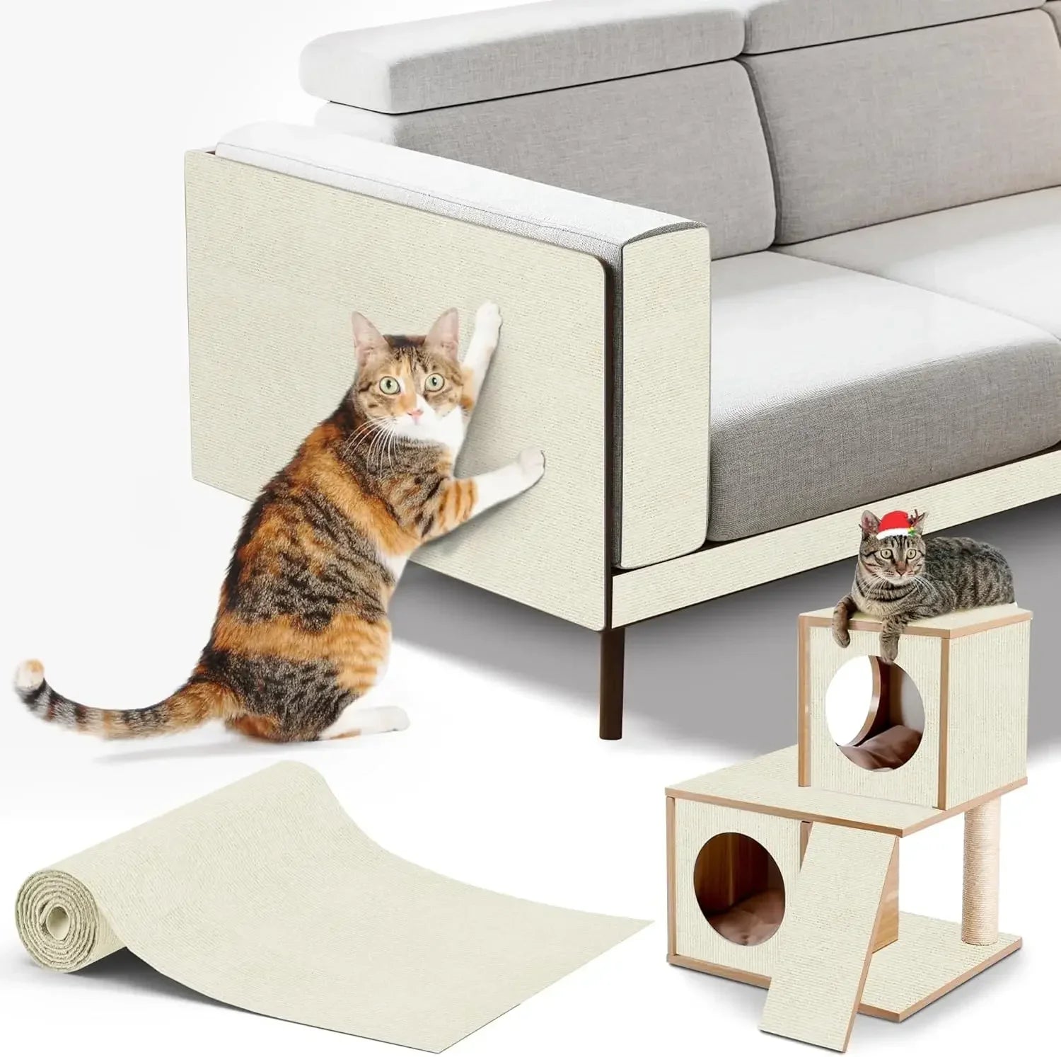 Alfombra rascadora para gatos recortable, alfombra autoadhesiva, rascador para mascotas, muebles, sofá, esquina, Protector de pared para sofá interior