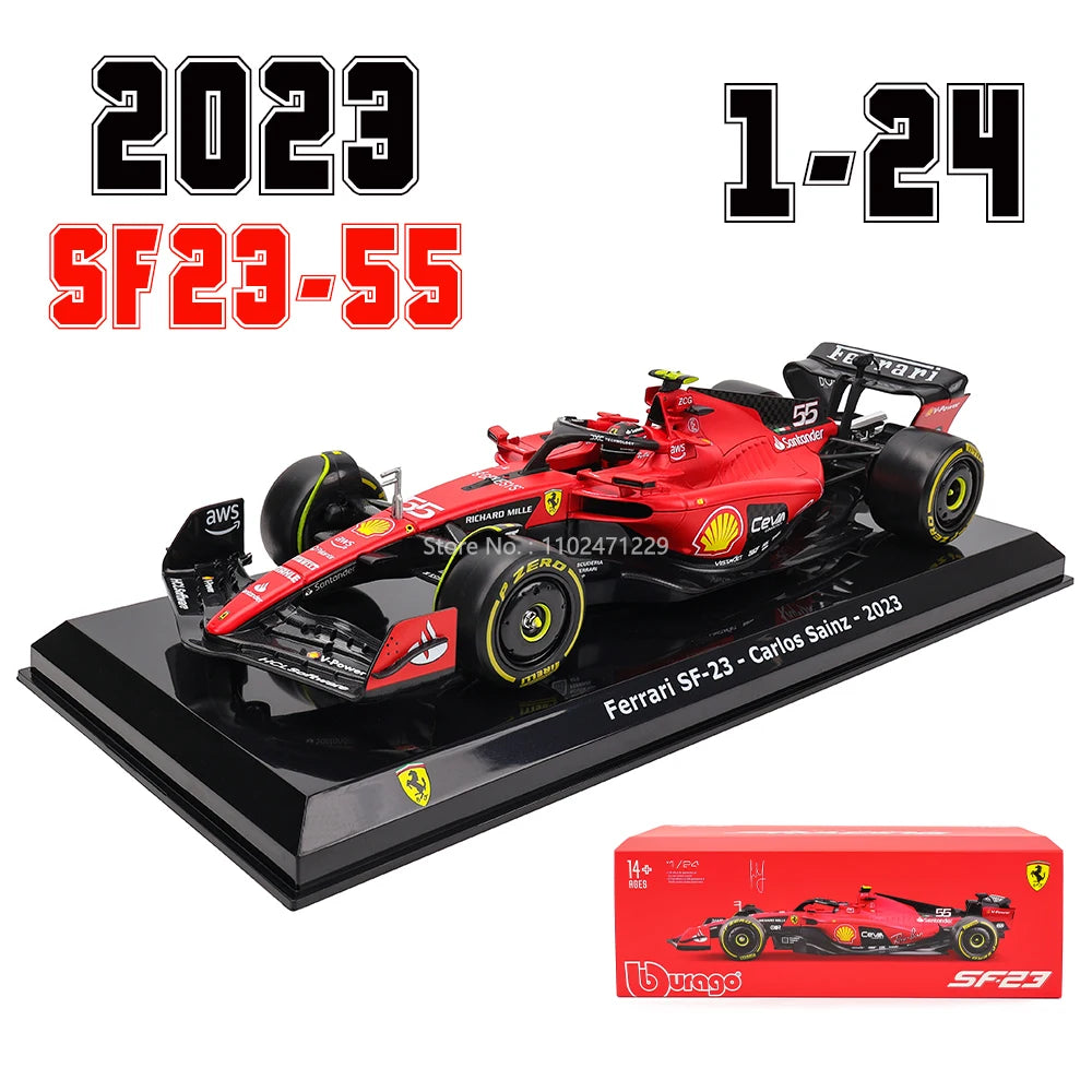 Bburago 1:24 # 16 Leclerc 2023 F1 Scuderia Ferrari sf23 # 55 Sainz Modelo de coche de aleación Modelo de fundición a presión de Fórmula Uno