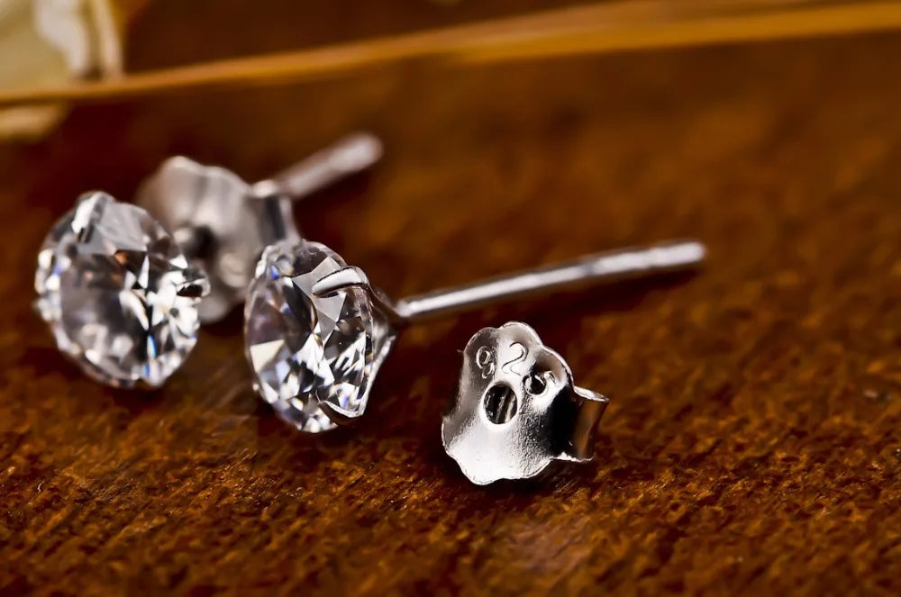 Pendientes de plata de ley 925 auténtica con circonita de cristal, pendientes tipo botón de plata con circonita cúbica para mujer, joyería de plata de ley