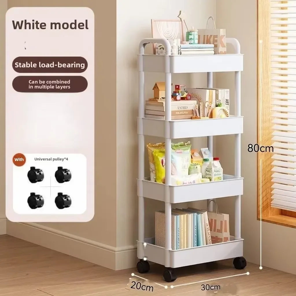 Carro de almacenamiento con ruedas blanco multifuncional: estantes abiertos para exhibición de libros de espacios habitables, Ideal para cocina, decoración de almacenamiento del dormitorio