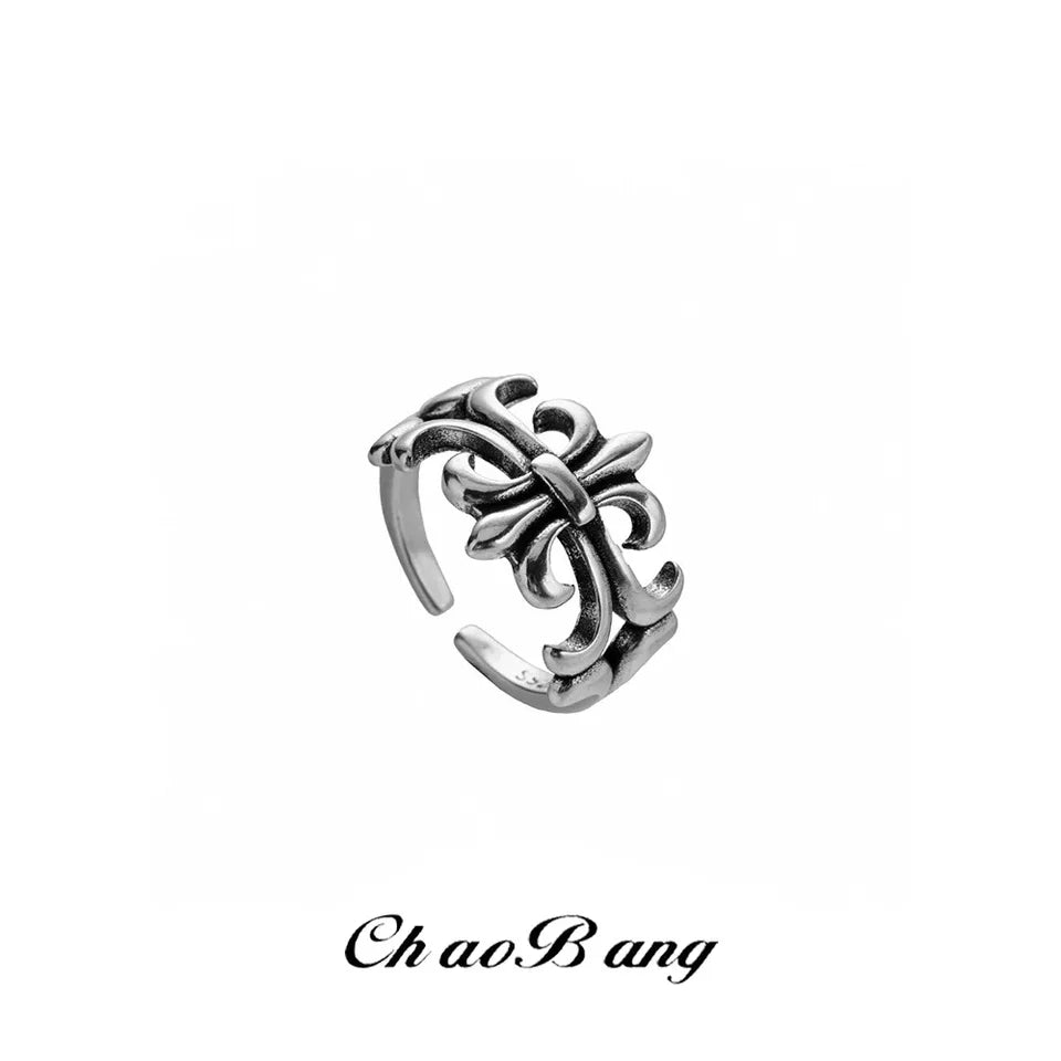 Anillo cruzado Vintage para hombre, banda abierta ajustable, anillo versátil para mujer, accesorios de joyería de diseño Hip Hop